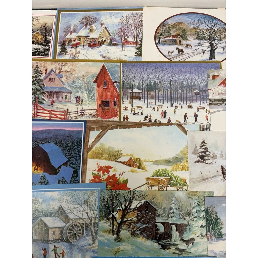 Vintage Christmas Cards Fronts ONLY Houses Barns More Scrapbooking Crafts 50+